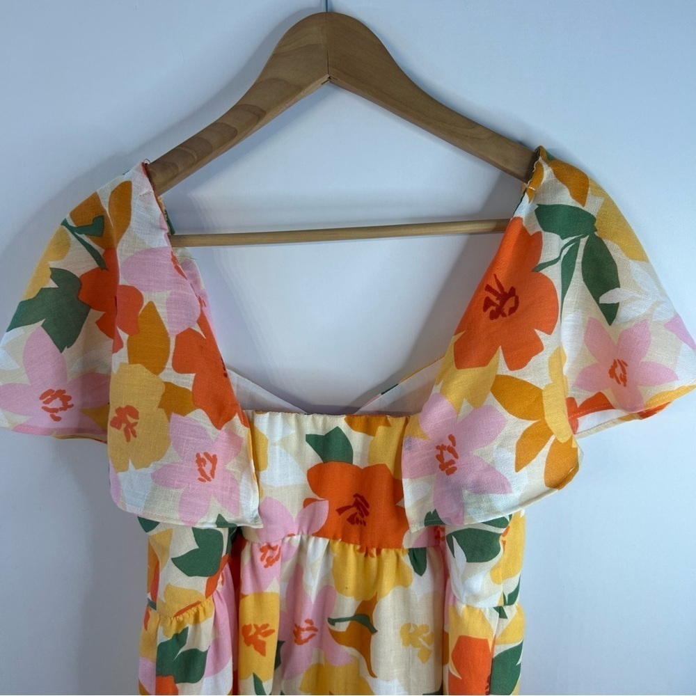Tullabee Women’s Flutter sleeve Dress, Sz S, Sweetheart Neckline, Orange Floral - Picture 8 of 10